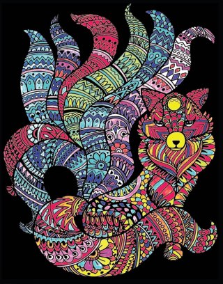 Kolor. Welw. A4 Kitsune Lis o 9 ogonach